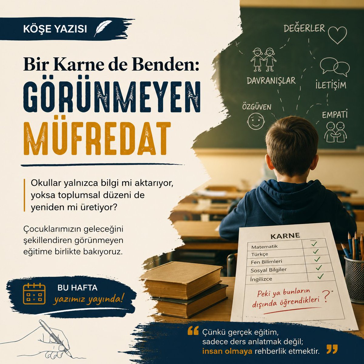 FarukARIKAN_PhD's tweet photo. Bu haftaki köşe yazımı okumak için https://t.co/nlLBd5gt01
#Eğitim #PDR #ÇocukGelişimi #Öğrenme #GörünmeyenMüfredat https://t.co/qxqjJsq2s1