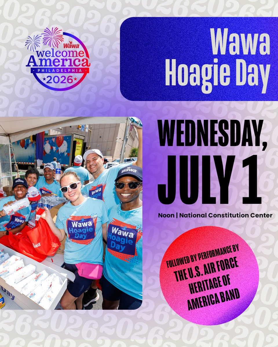 July4thPhilly's tweet photo. 🎆 DAY 13 🎆 The most delicious day of the year! Beat the heat &amp; join us for Wawa Hoagie Day + free admission to the National Constitution Center! Honoring local heroes and serving up free Shorti Hoagies, while supplies last, on Arch Street between 5th &amp; 6th Streets at noon. https://t.co/KCxCBvEXWK