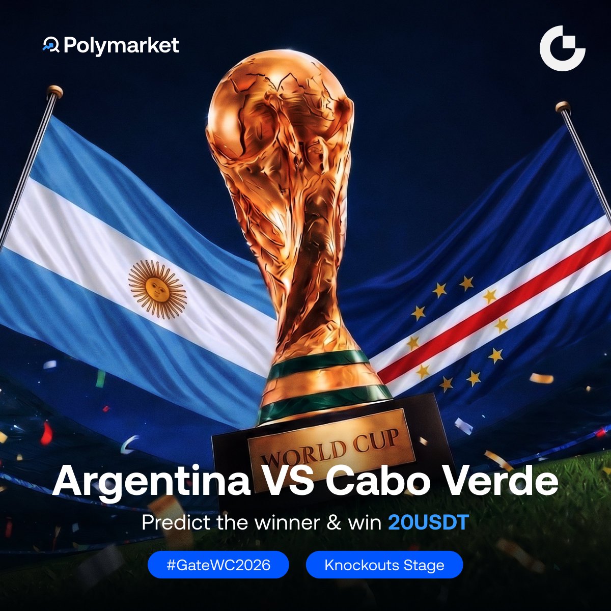 Gatedesi's tweet photo. The right call on the pitch is like the right move in the market 📈⚽

The Round of 32 is here and there's no room for error: Argentina vs Cabo Verde, win or go home.

Your role is simple: read the game and pick who goes through.

Make your call and enter the draw 👇

⚡ Follow @Gatedesi
⚡ Like and repost this post
⚡ Comment the winner, tag 3 friends and drop your Gate UID with #GateWC2026

Want to boost your chances? Comment more than once, every correct prediction counts as an extra entry 🎯

One winner takes 20 USDT 💰

Predictions close before kickoff ⏳