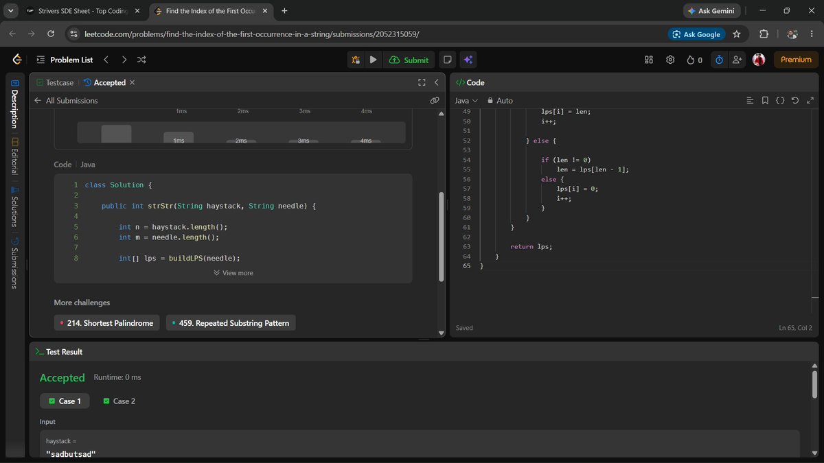 _kumar_pratham's tweet photo. Day 31 of #SDESheetChallenge -
Z Function
KMP Algorithm (LPS Array)
Minimum Insertions to Make a String Palindrome
Focused on - Pattern Matching, LPS Array & String DP.
@takeUforward_ @striver_79
#DSA #Strings #KMP #ZAlgorithm #DynamicProgramming #Algorithms #SDESheetChallenge https://t.co/3jwW9ttC5e