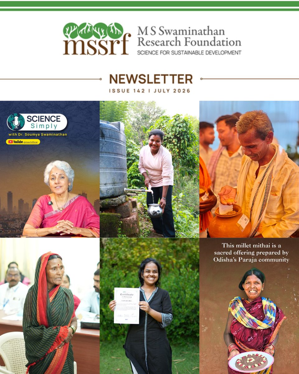 mssrf's tweet photo. Our latest newsletter is out!

This edition brings together some exciting moments from across MSSRF: From @doctorsoumya's election as a Fellow of the @royalsociety, the graduation of our first MSS Fellows to our ongoing work on women farmers’ empowerment in Maharashtra.

In the news:
⚬ A third Science Simply podcast episode with Dr. Soumya Swaminathan is coming soon.
⚬ Community connections stayed strong through #WorldEnvironmentDay, stakeholder workshops, and beyond.
⚬ Our limited tribal recipe series with @TheLocavoreIn  is now live.
⚬ A biodiversity guessing game tested our knowledge in a fun new way.

➡️Read more: https://t.co/Rx0RSBmRo9

➡️Subscribe to our mailing list: https://t.co/01eiiqIhHI