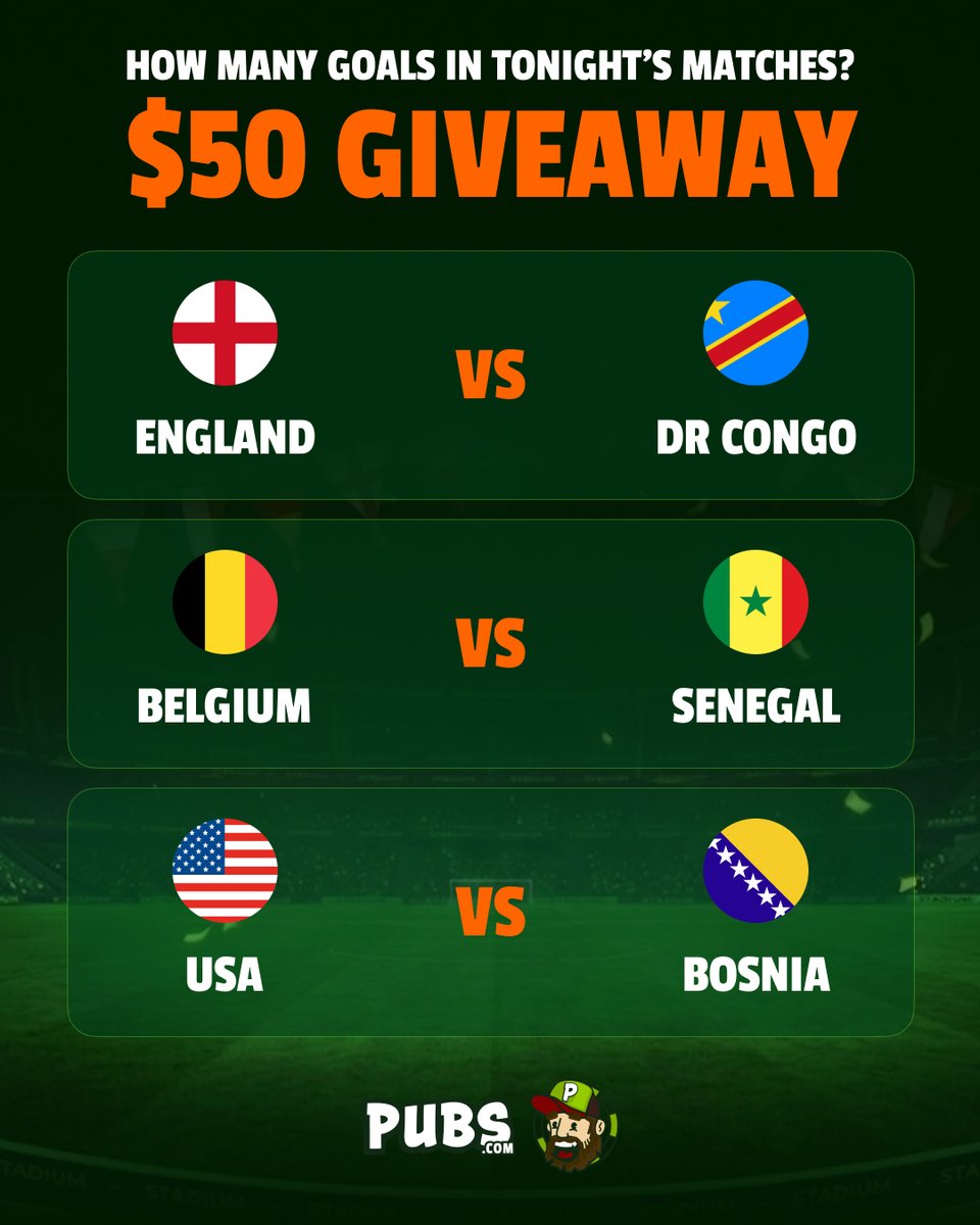 pubscasino's tweet photo. 🚨 GIVEAWAY TIME 🚨

$50 to be won. Damn we treat you.

How to enter:
Guess the amount of goals scored across these 3 games tonight ⚽️
Retweet this tweet 🔁
Follow us 👤

Winner (pooled from correct entries) announced tomorrow! https://t.co/ehV51hNIFm