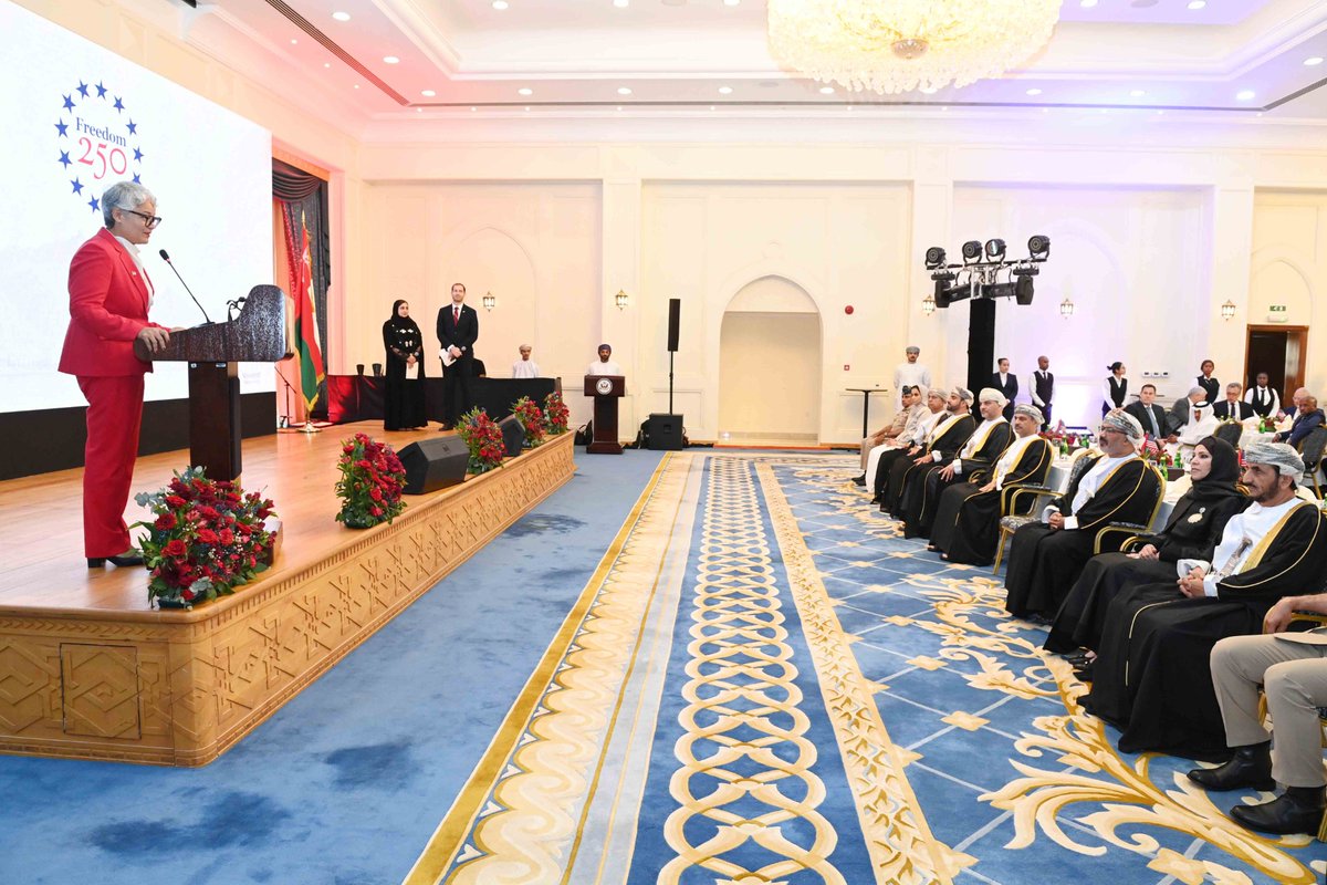 ONA_eng's tweet photo. The Embassy of the United States of America in #Muscat hosts a reception to commemorate the 250th anniversary of American independence and to celebrate the historic and future partnership between the United States and the Sultanate of #Oman.
https://t.co/y0CnZTycGf https://t.co/AOZGFdiytd