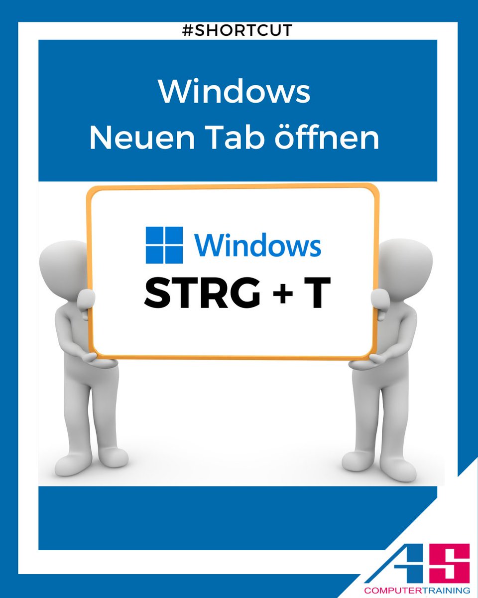 ascomputer81671's tweet photo. 💡 Unser heutiger Shortcut-Tipp:

Mit STRG + T öffnen Sie in Ihrem Browser blitzschnell einen neuen Tab. 🚀
Gleich ausprobieren. Welche Tastenkombination nutzen Sie besonders häufig? 👇

#Shortcut #ProduktiverArbeiten #DigitaleTipps #MicrosoftOffice #ratundschulung https://t.co/IIUQqwDsBv