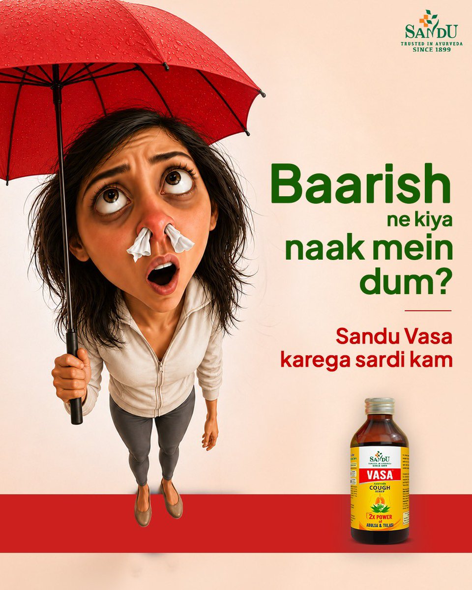 Sandu_Pharma's tweet photo. Baarish ke mausam mein khaasi bina invitation aa jaati hai. 

Isliye try Sandu Vasa! 🌧️

Shop now: https://t.co/F8jPmfB7iN

#SanduVasa #Immunity #AyurvedaCare #CoughRelief #Monsoon 
(monsoon, rainy season, flu season, cough and cold) https://t.co/OWbx5aaH06
