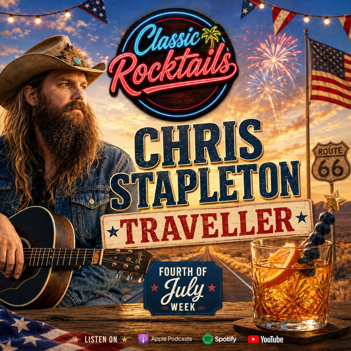 C_Rocktails's tweet photo. Can a couple of classic-rock lifers become Chris Stapleton believers? 

This Fourth of July week, Classic Rocktails hits the open road with *Traveller*—whiskey in hand, fireworks overhead, and plenty to argue about.
*CLEAN EPISODE* (after much editing, because... Mac.) 🇺🇸🥃🎸

#ClassicRocktails #ChrisStapleton #Traveller #July4th #Americana #CountryRock #Podcast