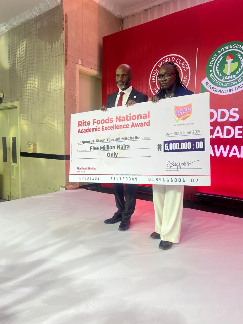 Wizarab10's tweet photo. While social media debates the "Olodo Uprising" culture, here's something worth celebrating.

Through the RITE FOODS NATIONAL EXCELLENCE ACADEMIC AWARDS, Rite Foods Limited, in partnership with JAMB, has launched a landmark initiative committing ₦35 million annually to reward Nigeria's highest-performing matriculants across the six geopolitical zones and the JAMB Equal Opportunity Group, recognising the highest-performing matriculant with a disability.

With mentorship and internship opportunities included, this is how you celebrate excellence and inspire the next generation.