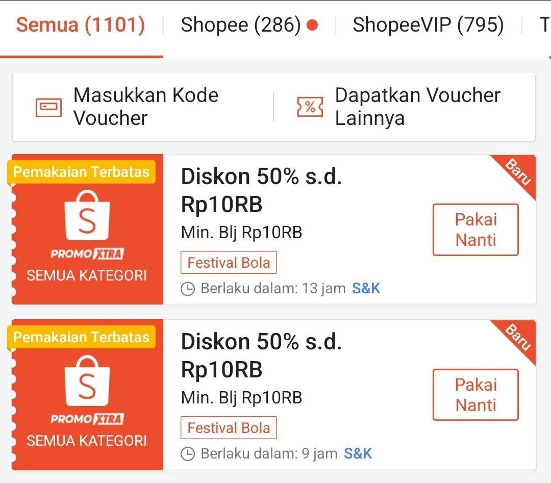 i_m_mortal_'s tweet photo. Jadwal voucher 50% tiap halftime

Diskon 10k-20k khusus ShopeeVIP
https://t.co/Umj6D9bAub

untuk non VIP diskon 5k-15k
https://t.co/jOmv9SD7qB

berikut jadwalnya:
📌 Diskon 50% 10k
> 1 Juli mulai jam 23:50
> 2 Juli mulai jam 03:50, 07:50
> 3 Juli mulai jam 02:50, 06:50, 10:50
> 4 Juli mulai jam 01:50, 05:50, 09:20
> 5 Juli mulai jam 00:50, 04:50
> 6 Juli mulai jam 03:50, 07:50
> 7 Juli mulai jam 02:50, 07:50, 23:50
> 8 Juli mulai jam 03:50

📌 Diskon 50% 12.5k
> 10 Juli mulai di jam 03:50
> 11 Juli mulai jam 02:50
> 12 Juli mulai jam 04:50, 08:50
> 15 Juli mulai jam 02:50
> 16 Juli mulai jam 02:50

📌 Diskon 50% 15k
> 19 Juli mulai jam 04:50

📌 Diskon 50% 20k
> 20 Juli mulai jam 02:50

*vouchernya muncul beberapa jam sebelum berlaku
*kalau ada kesalahan jadwal, tolong dikoreksi