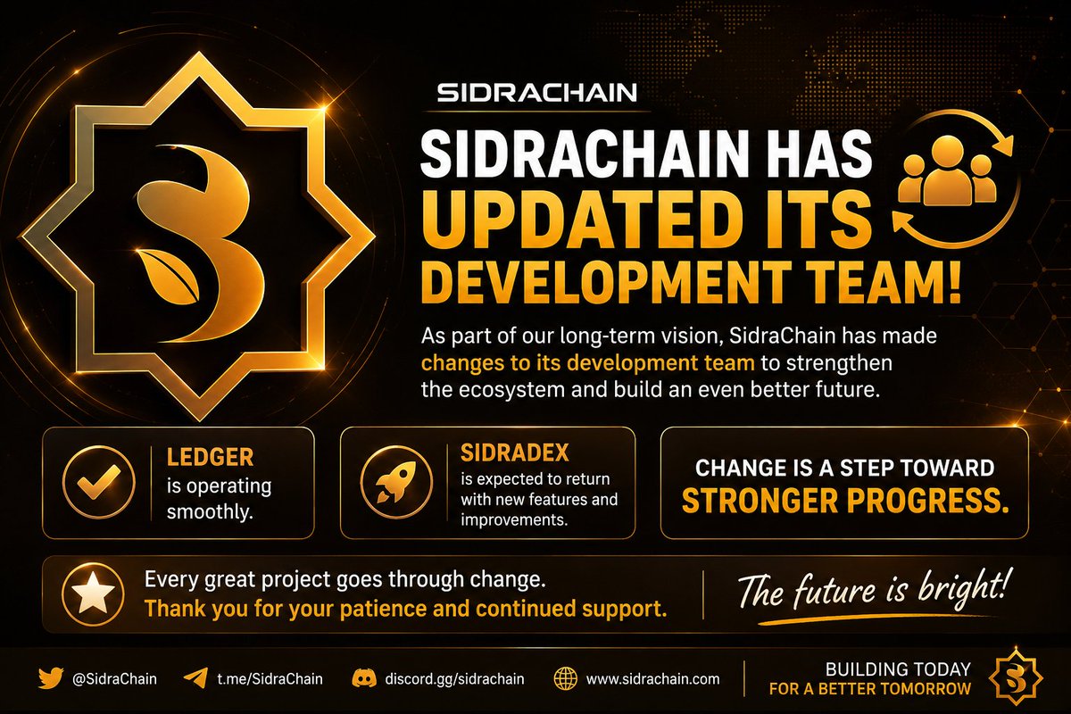 QSM_Digitalmall's tweet photo. 🚨 #SidraChain Has Updated Its Development Team!

As part of its long-term growth strategy, SidraChain has made changes to its development team to strengthen the ecosystem and accelerate future innovation.

While the transition resulted in a temporary delay, the new team is focused on delivering a more stable, secure, and scalable platform.

✅ Ledger is operating smoothly.
🔄 SidraDEX is expected to return with new features and improvements.

Every major project goes through periods of change. What matters most is continued progress and long-term vision.

Stay patient. Stay focused. The future of SidraChain is still being built. 🚀💙

#SidraChain #SidraDEX #كاس_العالم_٢٠٢٦ #SidraFamily #Blockchain #Web3 #Innovation