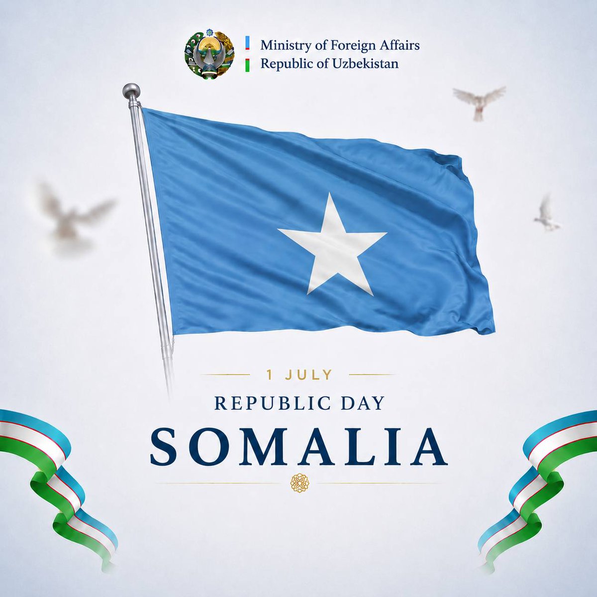 uzbekmfa's tweet photo. We sincerely congratulate all our friends in #Somalia on Republic Day! 🇺🇿🤝🇸🇴
@MOFASomalia https://t.co/EfCdQYguv2