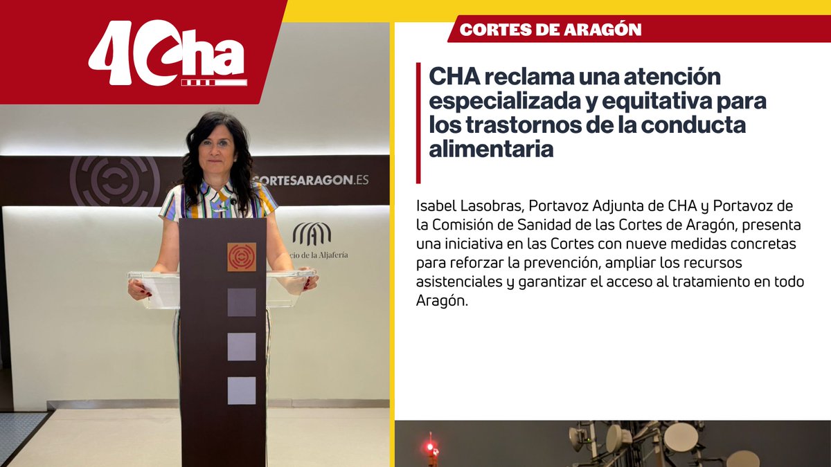 chunta's tweet photo. 👨‍⚕️ CHA reclama una atención especializada y equitativa para los trastornos de la conducta alimentaria

@isabelasobras presenta una iniciativa en las Cortes con 9 medidas concretas para garantizar la prevención, la asistencia y el tratamiento

🔗 https://t.co/IsD0o4r8tK