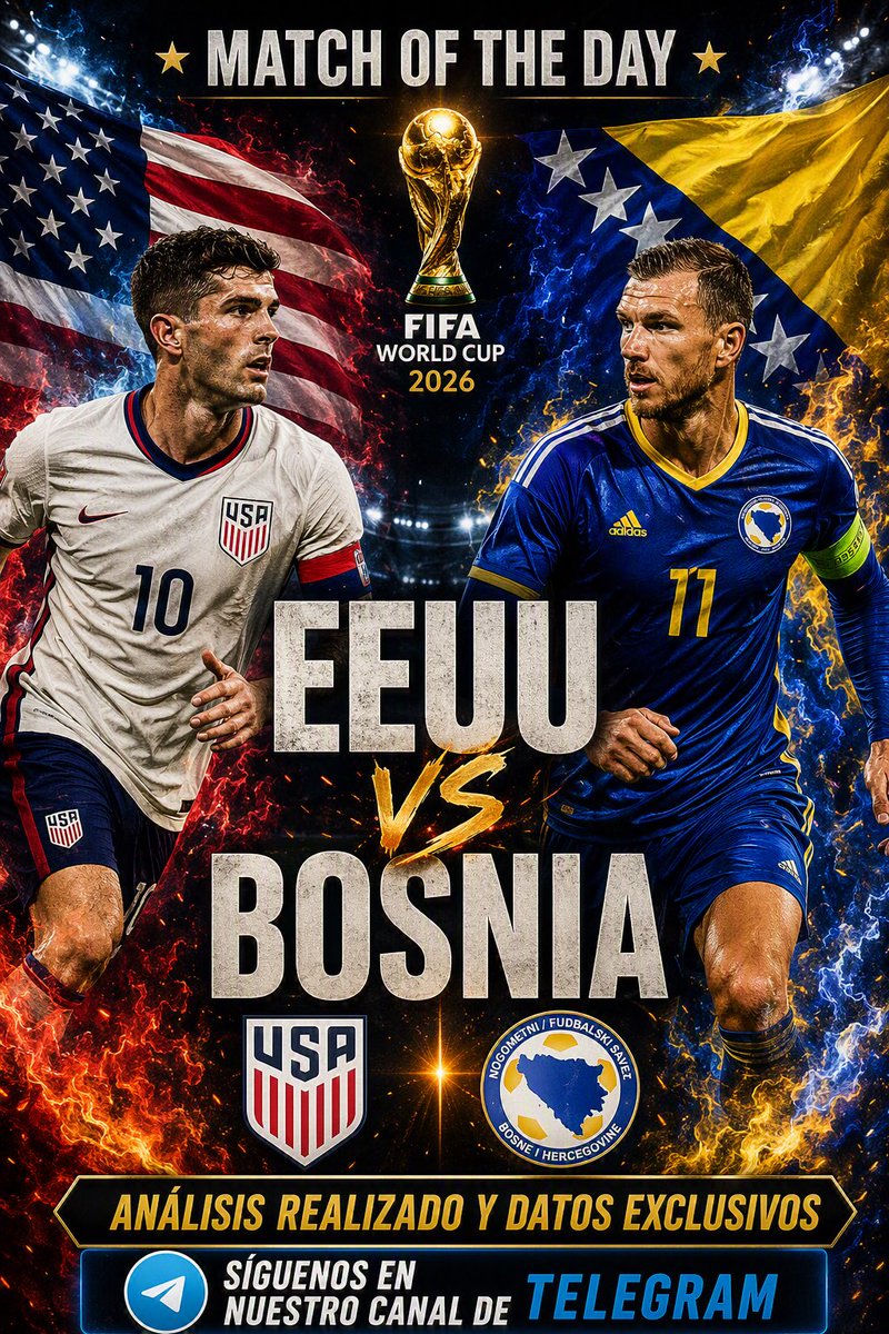 BajoPalosPick's tweet photo. ⚽ USA vs Bosnia, octavos del Mundial2026. Bosnia se repliega, USA ataca por bandas... la clave del partido está en un dato que casi nadie mira. Análisis completo en Bajo Los Palos https://t.co/JBuFyu7wPs 🔗  #Mundial2026 https://t.co/05JUj2aamQ