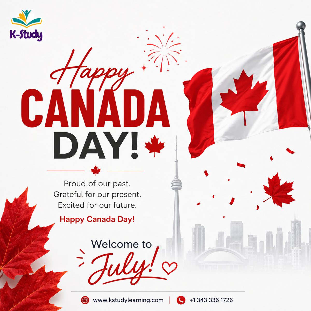 KstudyLearning's tweet photo. Happy New Month &amp; Happy Canada Day

May this month bring peace, joy, good health, and new opportunities to you and your family.

🌐 https://t.co/SF6QihxPqF

#HappyNewMonth #WelcomeJuly #CanadaDay #KStudyLearning https://t.co/RunmcaoCob