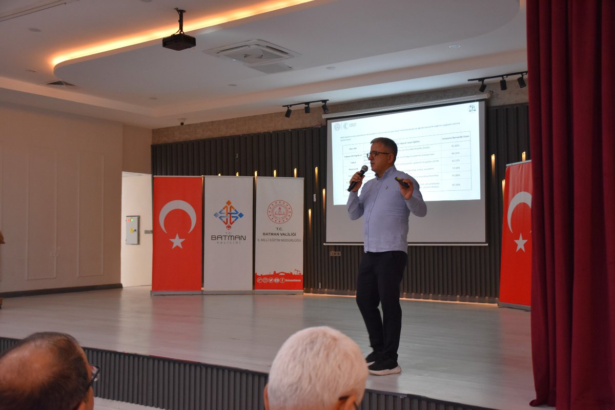 BatmanilMEM's tweet photo. 2025–2026 Eğitim Öğretim Yılı Sene Sonu Bilgilendirme ve Değerlendirme Toplantısı Yapıldı

2025–2026 Eğitim Öğretim Yılı Sene Sonu Bilgilendirme ve Değerlendirme Toplantısı, İl Millî Eğitim Müdürümüz Yaşar Ciğer’in başkanlığında Zübeyde Hanım İlkokulu Konferans Salonu’nda gerçekleştirildi.

Toplantıya İl Millî Eğitim Müdürümüz Yaşar Ciğer, Eğitim Müfettişleri Başkanı Hamit Aydın, ilçe millî eğitim müdürleri, il millî eğitim müdür yardımcıları, şube müdürleri ve okul müdürleri katıldı.

Saygı duruşu ve İstiklâl Marşı’nın okunmasının ardından konuşan İl Millî Eğitim Müdürümüz Yaşar Ciğer, eğitim öğretim yılının başarıyla tamamlanmasında emeği geçen tüm eğitim yöneticilerine teşekkür ederek yeni eğitim öğretim yılı hazırlıklarının başladığını ifade etti.

Toplantıda ayrıca, geçtiğimiz yıl ilimizde ilk kez uygulanan ve bu yıl dijital yapısıyla geliştirilen Öğrenci Takip Sistemi (ÖTS) hakkında değerlendirmelerde bulunuldu. Öğrencilerin akademik ve sosyal gelişimlerinin daha etkin takip edilmesini amaçlayan sistemin dijital dönüşüm sürecine ilişkin sunum, ÖTS İl Koordinatörü Erkan Bademci tarafından gerçekleştirildi.

Ardından Batman Ölçme Değerlendirme Merkezi Müdürü Bilal Kay tarafından Liselere Geçiş Sistemi (LGS), Yükseköğretim Kurumları Sınavı (YKS) süreci ile Ölçme Değerlendirme Merkezinin yürüttüğü çalışmalar ve gelecek dönem hedeflerine ilişkin bilgilendirme sunumu yapıldı.

Toplantı, yıl sonu değerlendirmeleri ve yeni eğitim öğretim yılına yönelik planlamaların ele alınmasının ardından sona erdi.

@tcmeb @Yusuf__Tekin @batmanvaliligi @yasarciger