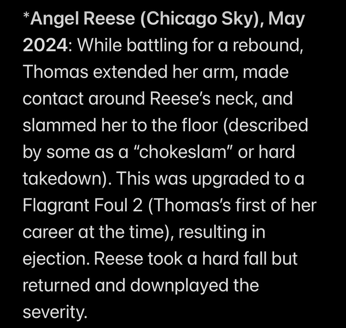 Inkaholic753471's tweet photo. @SportsPatriotUS @CathyEngelbert What happened to the perpetrator @athomas_25 of multiple injuries to WNBA players? She is now the victim because the public is pointing out her dirty plays and making the WNBA accountable for its ineptness? Thomas is famous for dirty thuggish plays. https://t.co/TUU2rwI7F4