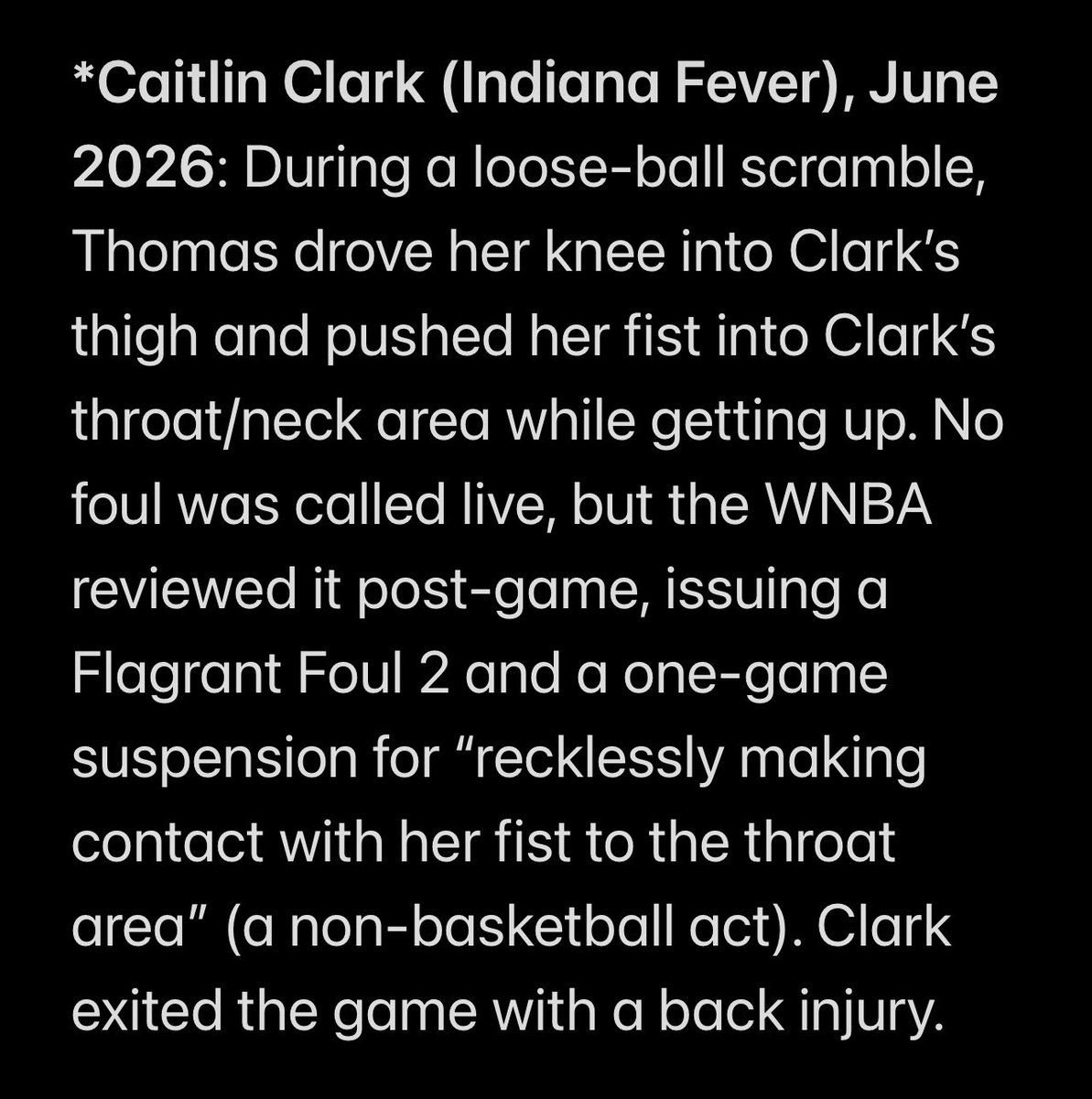 Inkaholic753471's tweet photo. @SportsPatriotUS @CathyEngelbert What happened to the perpetrator @athomas_25 of multiple injuries to WNBA players? She is now the victim because the public is pointing out her dirty plays and making the WNBA accountable for its ineptness? Thomas is famous for dirty thuggish plays. https://t.co/TUU2rwI7F4