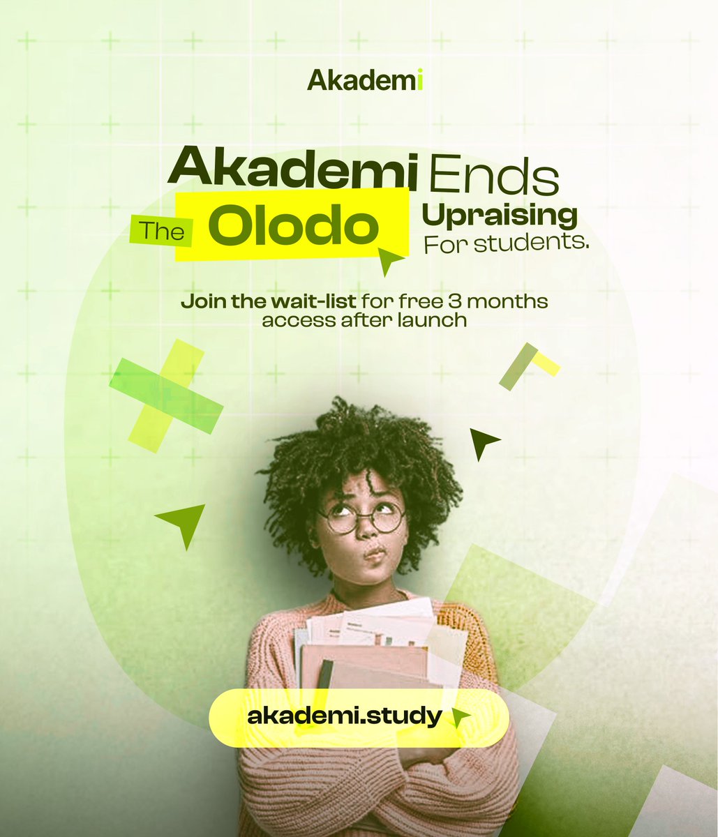 Akademitutor's tweet photo. The Olodo Uprising ends with Akademi.

A personal AI tutor for students who are tired of struggling with difficult topics, calculations, assignments, and exam past questions.

Join the waitlist today and get free 3 months access after launch.

Visit: https://t.co/7Lc3WUJx2I https://t.co/NMLNSnt4pD