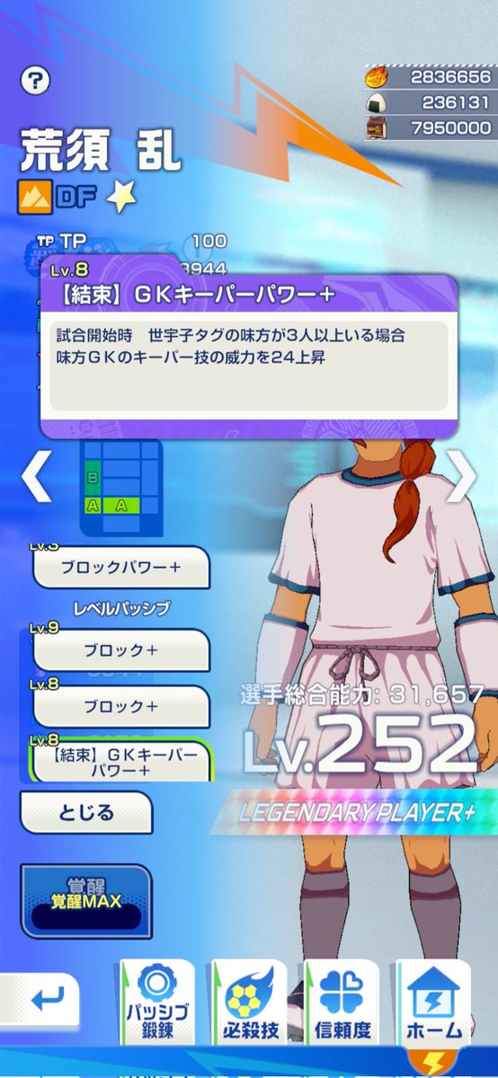 misogin_s's tweet photo. 世宇子人脈で今1番期待中なのは一応アレスかなぁ？

GKキーパーパワー+持ってて、自分は覚醒パッシブでブロックパワー+持ってるから結構強いかも？

裁きの鉄槌もあるけど、ザ・ウォールも覚えさせて2属性シュートブロッカーとして使ってこうかな

 #イナイレクロス https://t.co/CtOKgT0bCD