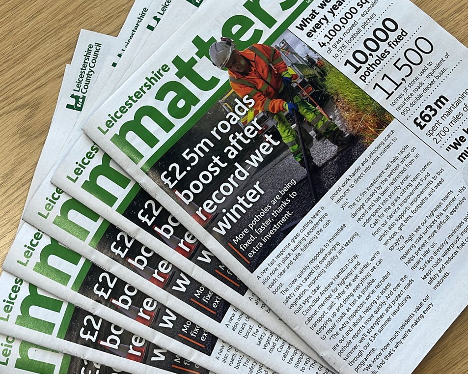 LeicsCountyHall's tweet photo. Leicestershire matters is currently being delivered throughout this week.🌺 

Read all about… 
🚭 Stop smoking success stories
🗑️ Dealing with waste over summer 
🌳 A  fossil sculpture named after Sir David Attenborough

Read online👇 
https://t.co/PDCHDe0GyF https://t.co/uvLJF4f57a