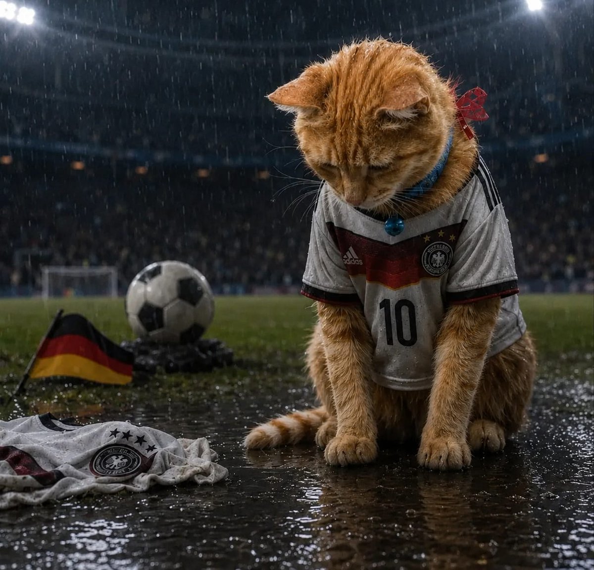 Sad Football Cat in Germany Jersey