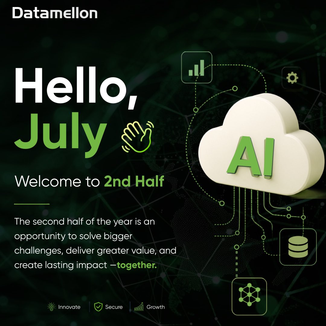 datamellon_ltd's tweet photo. July is here. 🌟

Six months down. Six more to build, scale, and grow.
Here’s to bigger impact in the second half of the year.

Happy New Month from all of us at Datamellon💚

#Datamellon #AWS #CloudComputing  #DigitalTransformation #BusinessGrowth #Innovation #EnterpriseCloud https://t.co/ha1uEu8gF7