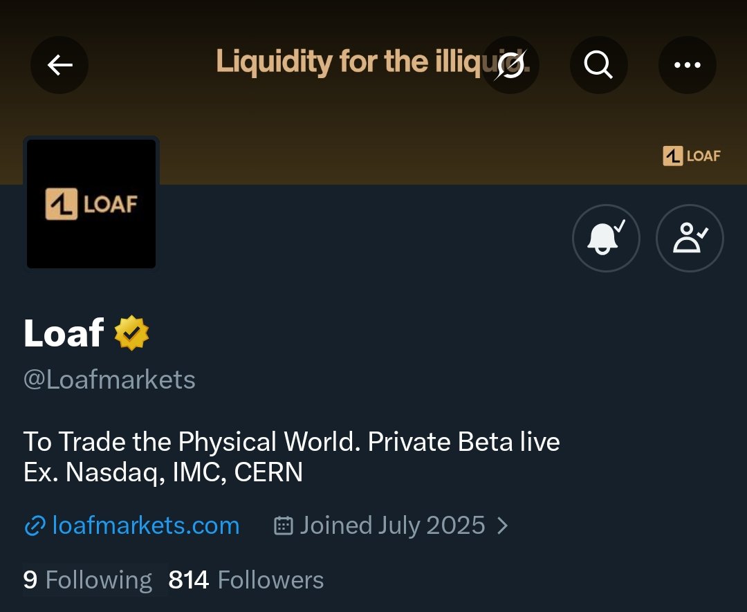 Jesseliverse's tweet photo. Keeping an eye on @Loafmarkets

Building infrastructure to bring real-world assets on-chain and unlock liquidity for traditionally illiquid markets.

Team includes alumni from @Nasdaq , IMC, @GoldmanSachs , Macquarie, and @CERN.

Built on Base.

Early, but an interesting thesis. https://t.co/ivSqDxVf22