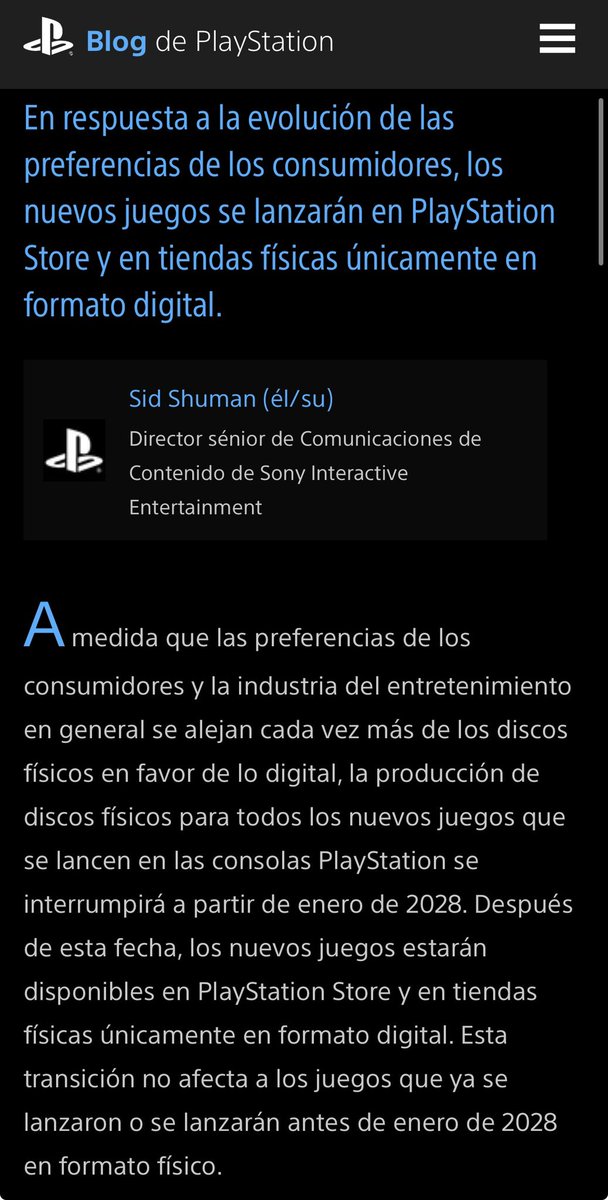 NWeedle's tweet photo. 🚨ATENCIÓN‼️ PLAYSTATION anuncia el FINAL DEL FORMATO FÍSICO para sus consolas a partir de ENERO de 2028. https://t.co/hkhE7h2EWp