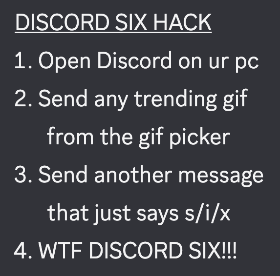 rebane2001's tweet photo. discord switched to klipy now, so here, new s/i/x hack from yours truly https://t.co/3jFzOe040a