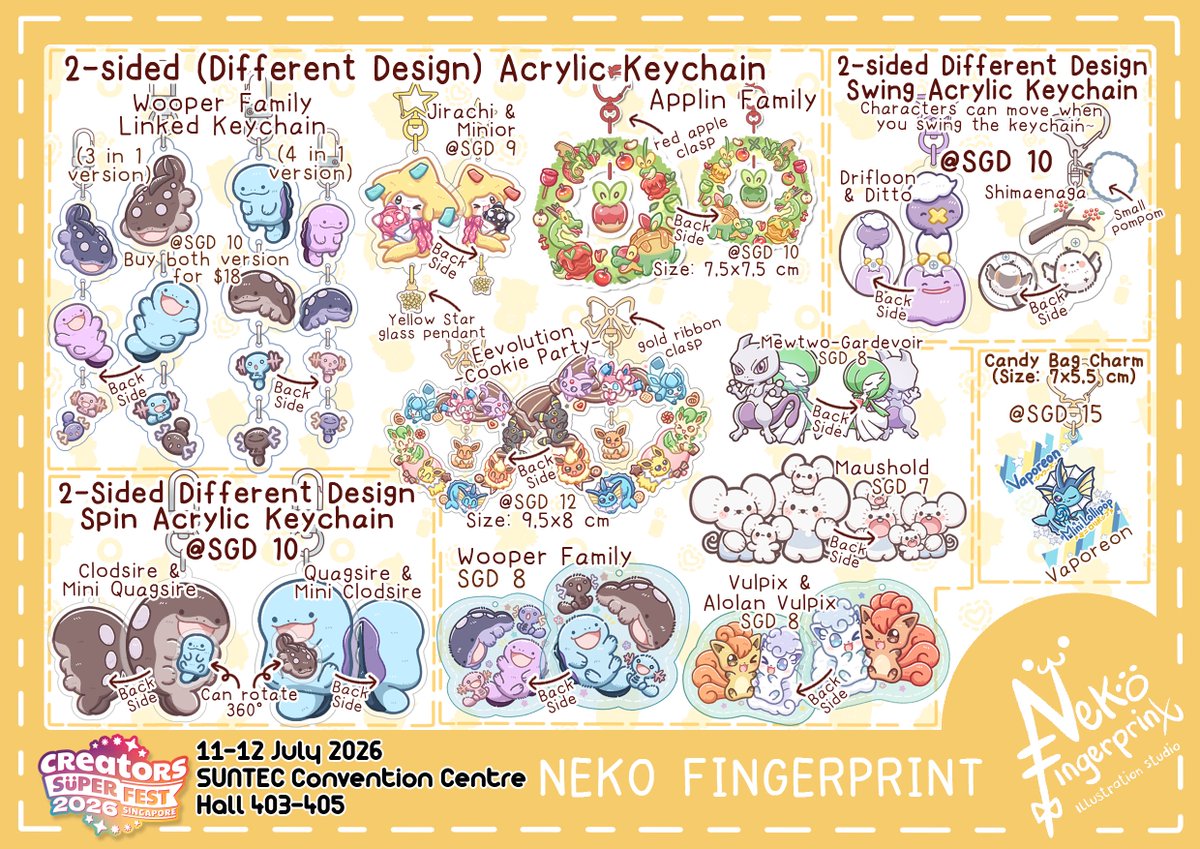 LilianaKirara's tweet photo. [3/5] Catalog for #CSF26

I recommend booking for Clod-Quagsire cup &amp; the bags due to luggage limit

Please pick up your booking before 5 pm and do contact me if you are coming after 5 pm. Otherwise I will sell your booking to another people

#AFACSF26 #creatorssuperfest26 https://t.co/PB6VaZh0CU