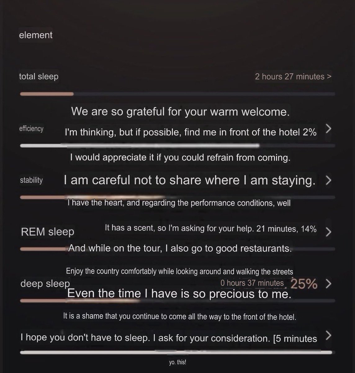 y00ngipurrs's tweet photo. this is why we’re so strict about hotel etiquette. they give us months of their time, energy, performances, and pieces of themselves. the absolute bare minimum we can give back is the privacy to sleep, eat, and enjoy the little downtime they have.

and no, “but they smiled at us” isn’t proof they’re okay with it. what are they supposed to do? be visibly upset and spend the next week at the center of a hate campaign for being “rude”? they shouldn’t have to perform gratitude while their boundaries are being ignored.

when will some of you get it thru your heads that this affects their health, sleep, and safety? respecting their privacy isn’t a suggestion—it’s basic *human* decency ffs. 

taehyung shouldn’t have to post about this so openly. those of you encroaching on their private time should be ASHAMED.