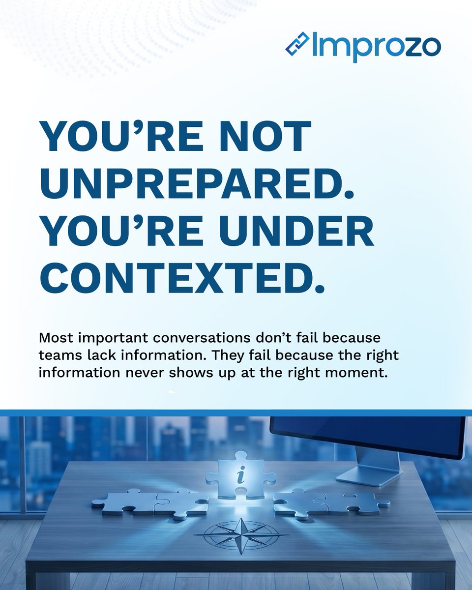 improzo2025's tweet photo. In most organizations, information isn't hard to find because it doesn't exist. It's hard to find because it's scattered across conversations and systems that were never designed to work together. The result? Teams spend time preparing for discussions instead of having them. https://t.co/I6Ac0RvykV