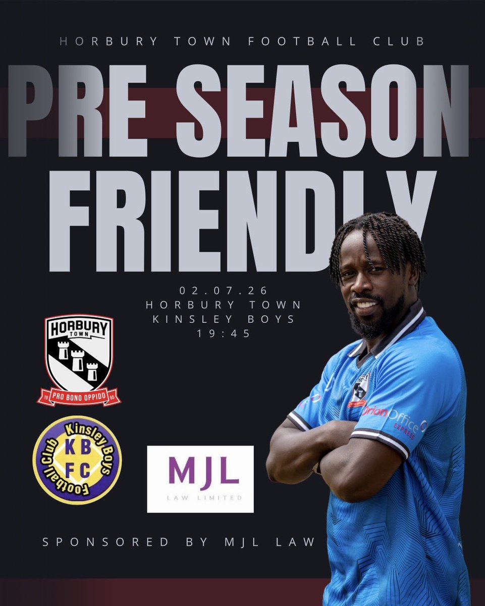 Horbury_TownFC's tweet photo. 𝗣𝗥𝗘 𝗦𝗘𝗔𝗦𝗢𝗡 𝗙𝗥𝗜𝗘𝗡𝗗𝗟𝗬 📆

The first of six pre season friendlies takes place on Thursday at the home of football - Pulse Hire Ltd stadium. 

@Horbury_TownFC take on NCEL newcomers, @KinsleyBoysFC , 1945 KO. 

The squad consists of six trialists and plenty of last year’s squad who’ll all be looking to make an impression to ensure they’re in the plans of manager Darren Barnes and his back room staff. 

To make life easy, all games are priced at £4. U16s free with an accompanying adult. Cash and card accepted around the ground. 

We’ve still got a few bits of merchandise if you wish to purchase them at the game. Head down to the pitch side cabin outdoor area if you’re in need of anything. QR codes also available too for anything we don’t have stock of. 

Thanks to @mjllawltd for sponsoring our friendlies and cup package for the upcoming season as well. Brilliant to have you on board.

We’re looking forward to welcoming you all back. See you tomorrow. 

❤️