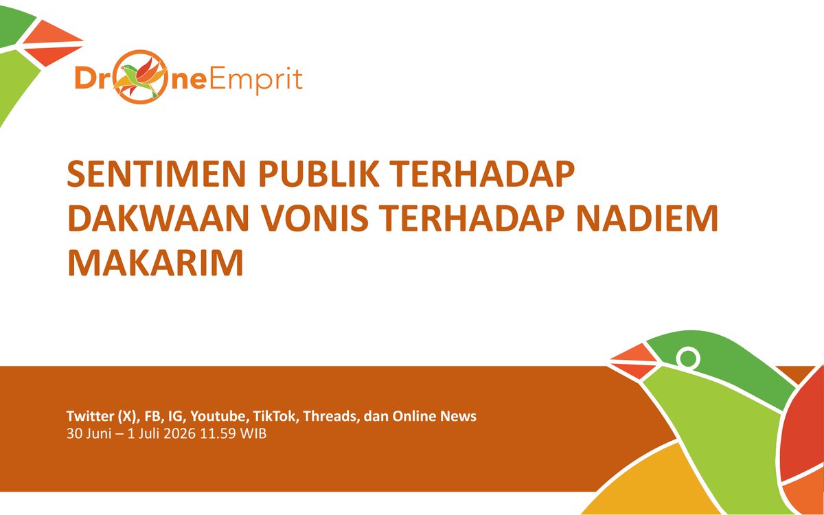 DroneEmpritOffc's tweet photo. SENTIMEN PUBLIK TERHADAP DAKWAAN VONIS TERHADAP NADIEM MAKARIM

Vonis 10 tahun penjara terhadap Nadiem Makarim atas kasus korupsi Chromebook picu respons publik yang masif di jagat maya. 

Apa kata mereka?

Simak analisisnya!

By DE (@ismailfahmi) https://t.co/EHLhY019tG