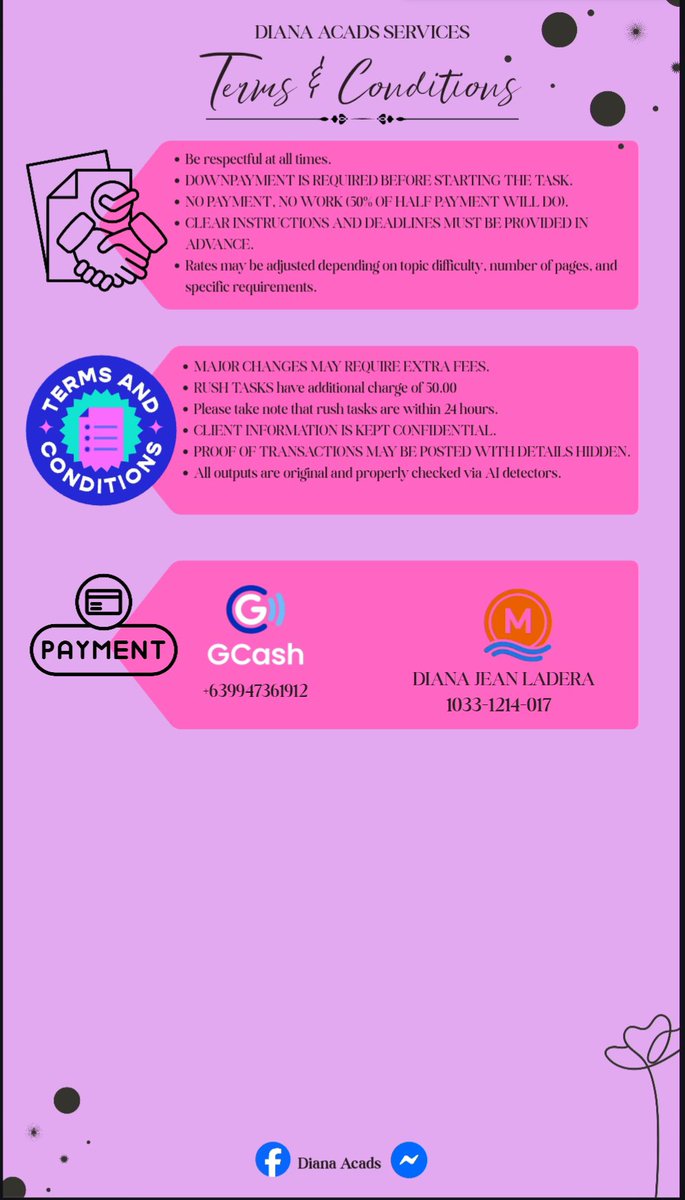 Diana_10202015's tweet photo. Hello po everyone. Good day, if ever na may kailangan ng tulong with their overwhelming workloads from school and work, I can lend you my service. Please read through these images fand DM me here on X, for further inquiries. Thank you po.
#AcademicCommission
#AcadServer https://t.co/HHpg8w2u2l