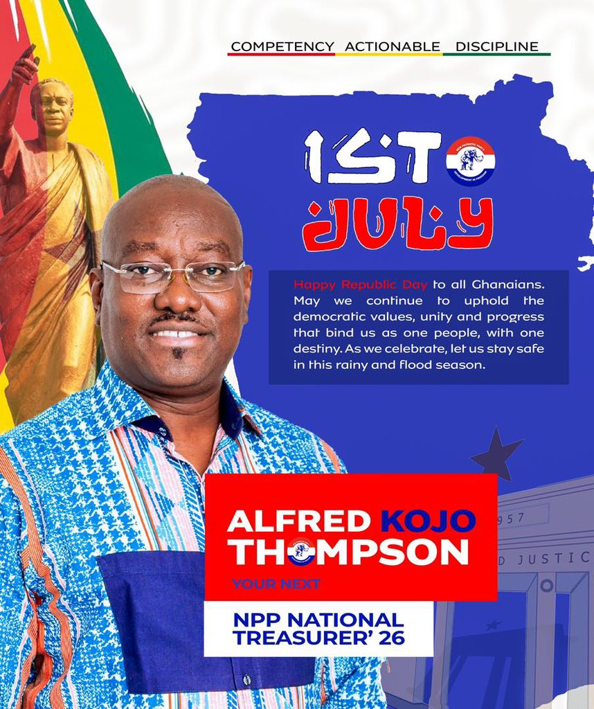 AlfredKThompson's tweet photo. Happy Indece day. Stay blessed and work harder to achieve success. We need to make Ghana great again. 

#AlfredKojoThompson 
#NationalTreasurerHopeful 
#CompetentActionablediscipline https://t.co/4YEjNmpyuk