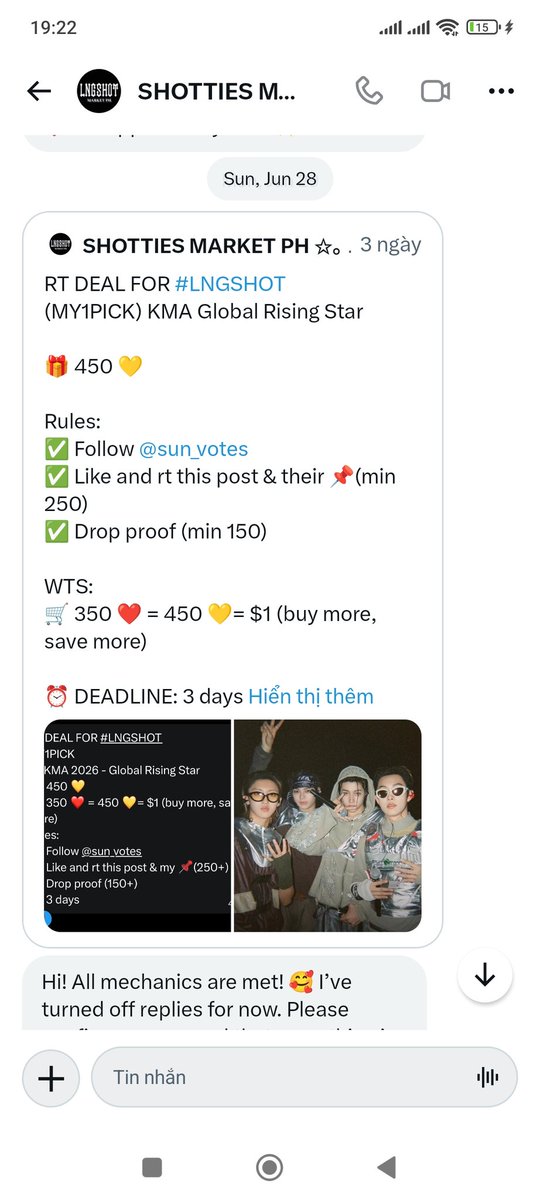 sun_votes's tweet photo. โ
Done: RT DEAL #My1Pick
๐#KMA2026 - Global Rising Star
๐ 450 ๐ have been casted for
#LNGSHOT
Thank you for your participation ๐ฅฐ
#sunvotes_proof https://t.co/hsRrYxt8NS