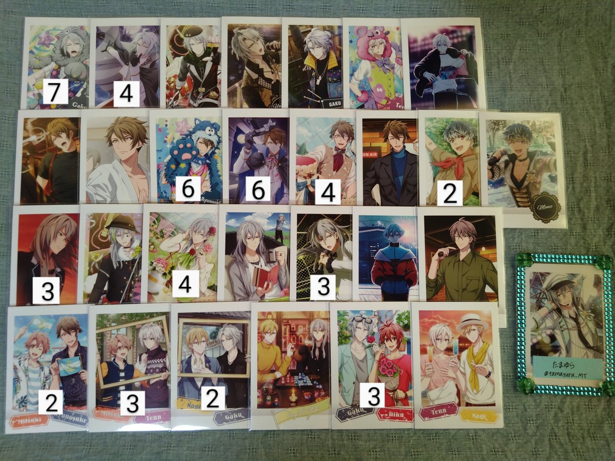 tamayura_MT's tweet photo. 【交換】 アイドリッシュセブン アイナナ ぱしゃこれ

譲→画像参照(過去弾)

求↓ぱしゃこれ15弾・16弾

一織／記念日2021・サイテクUR(箔1：Nは各2〜3)・お掃除1〜2
環／記念日2021・サイテクUR(箔1：Nは各2〜3)

壮五(各1)／15弾 JF(Nのみ)
虎於(各1)／15弾 PG(Nのみ)・ぶっとび

リプ欄に条件→ https://t.co/cndVdRRZhu