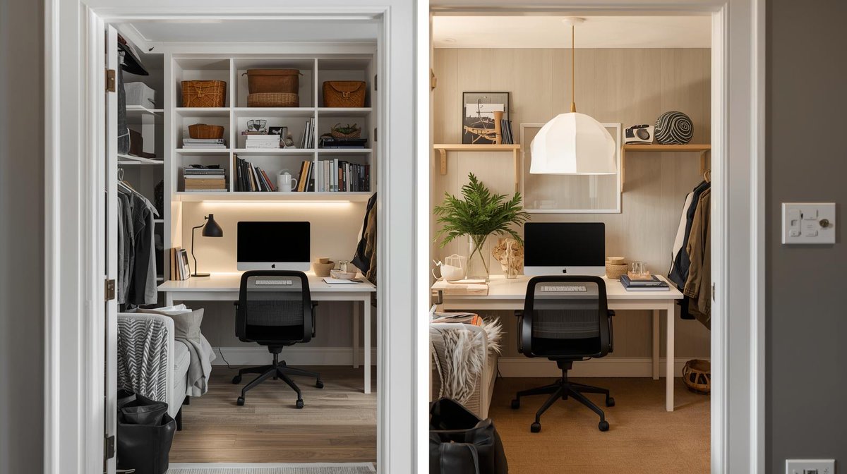 MDRealtor007's tweet photo. Watch the Brownstone Boys work their magic as they transform a simple closet into a stylish and functional home office. With smart design and clever solutions, this renovation proves that even the smallest
 https://t.co/Abo7GNj41I https://t.co/gf1YdnhLnl