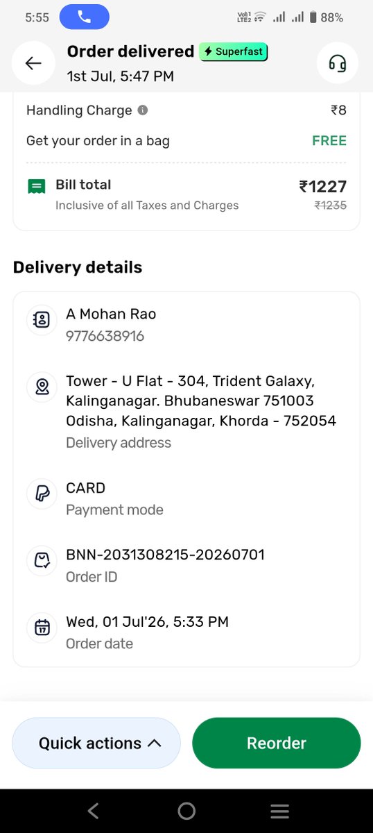 AMohanRao5's tweet photo. @bigbasket_com 
I have ordered 6 nos of Patanjali Groundnut oil. It was charged Rs.182.00 per packet,behera as printed price is Rs.170.00. No one is lifting at call center. I have attached 2 photos containg today's order with order number.
PLEASE REFUND EXCESS AMOUNT. https://t.co/l4yxF5AWrf