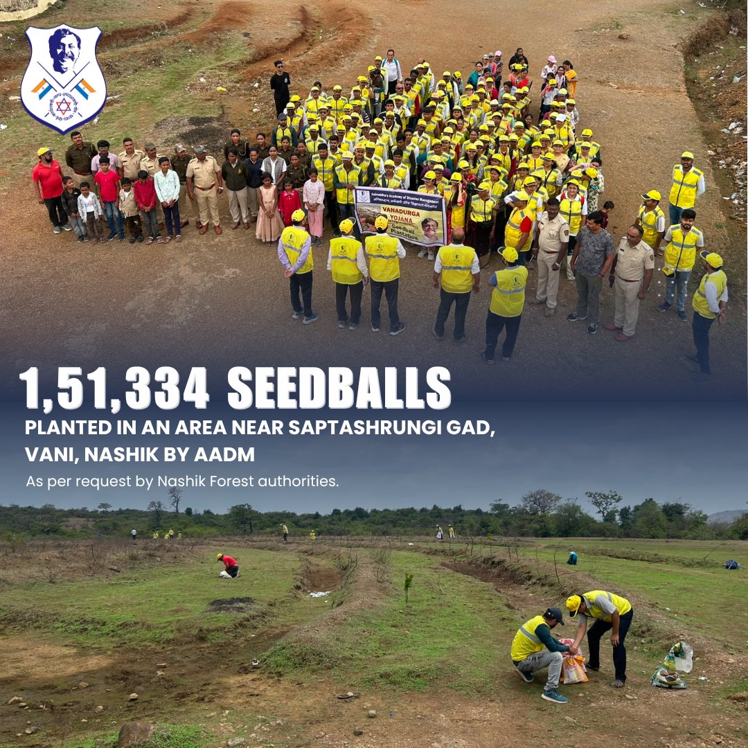 aniruddhasadm's tweet photo. On Sunday, 28th June 2026, the DMVs of @AniruddhasADM planted 1,51,334 Seedballs on the Shree Saptshrungi Gad, Kalavan, Vani in #Nashik, under the Vanadurga #TreePlantation Project initiated by Sadguru Shree #AniruddhaBapu.

#AADM https://t.co/pYwDaGlAcW