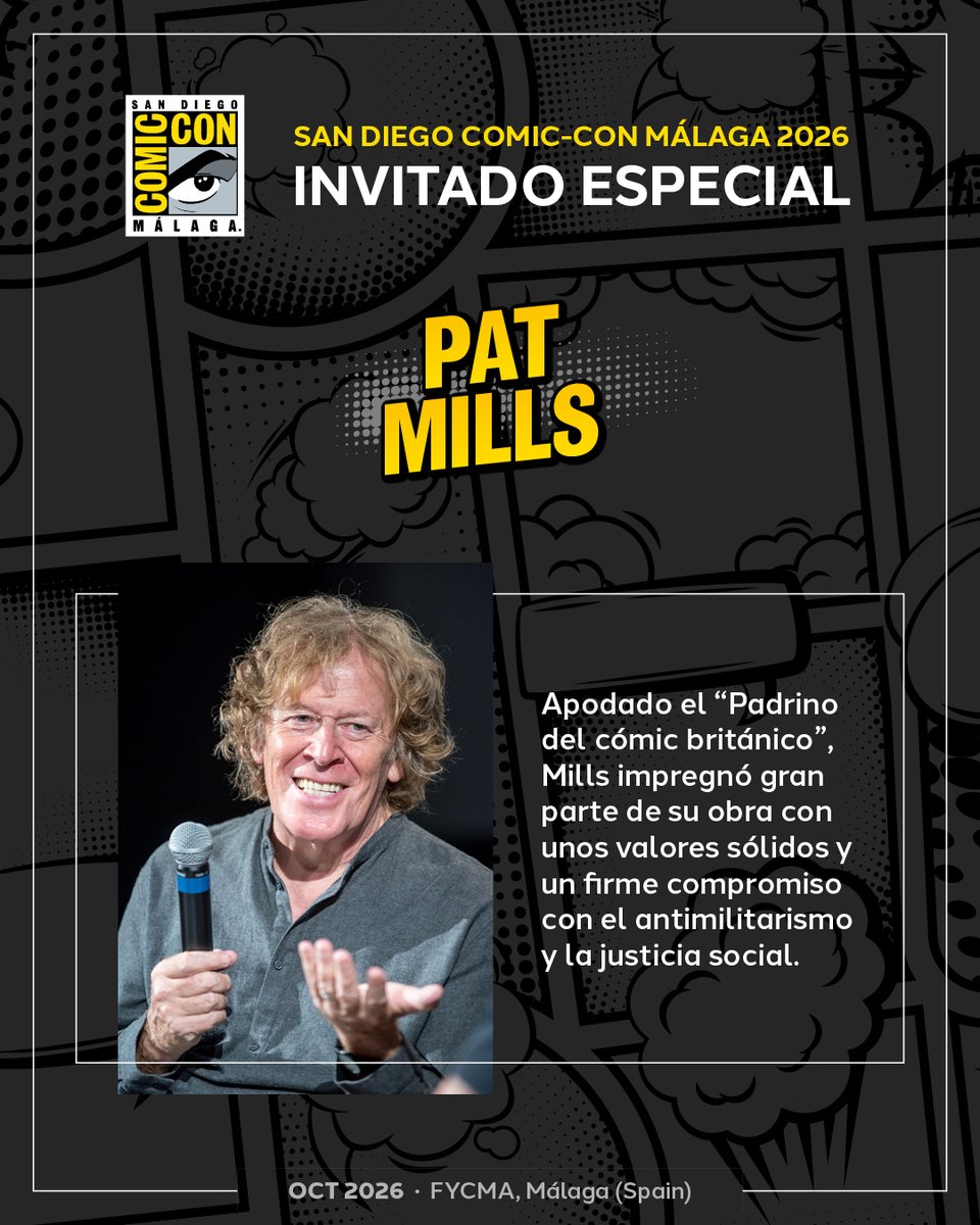 comicconmalaga's tweet photo. 🇪🇸 El “Padrino” del cómic británico @PatMillsComics nos acompañará en SDCC Málaga 🤘🏻

🇬🇧 The Godfather of British comics, Pat Mills, will be joining us at San Diego Comic-Con®️ Málaga 2026 🤘🏻 https://t.co/ylQUE91Urz