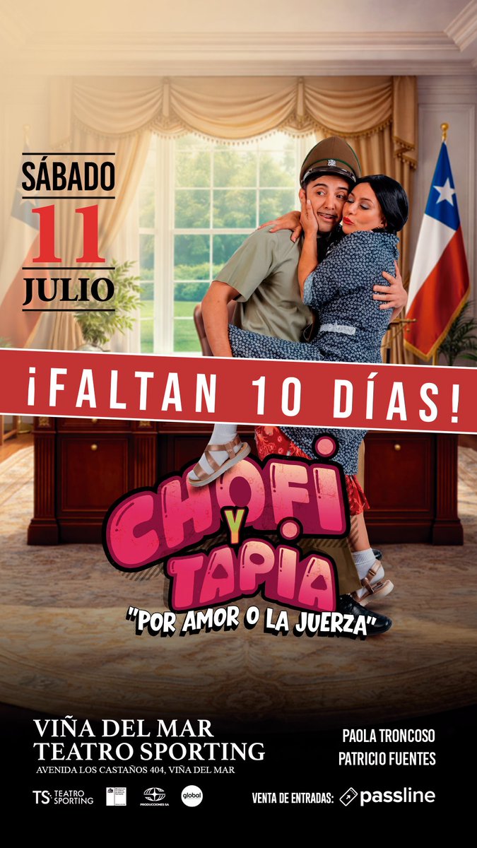 saintjeanjorge's tweet photo. Solo a 10 días, Chofi y Tapia, en vivo con la pareja mas querida de la TV, en Teatro Sporting de Viña del Mar, sera una gran noche. Compra tu entrada a las 18 o 21 horas, antes que se agoten. https://t.co/1ynzcp3ldD. Estacionamiento gratis. Te esperamos.📷 https://t.co/DVWx7QoJjy
