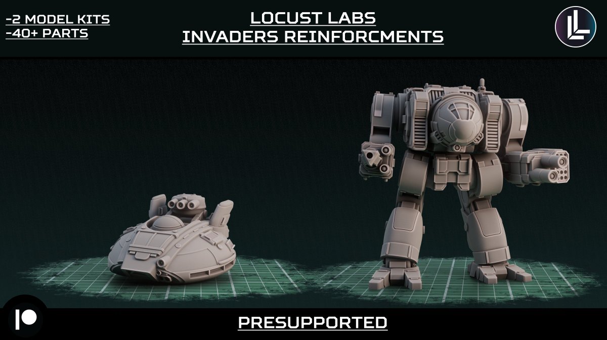 Locust_Labs's tweet photo. Sometimes, you need to make the best out of what you got! Thats the theme of this months release, "Invaders Reinforcments" ! #battletech https://t.co/3gYyXMlXYN