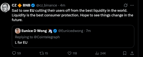 Dev1798's tweet photo. GUYS TODAY BINANCE LOST ITS EU LICENSE WHICH IS INSANE: 
https://t.co/wZdWFu5FaX 

It's insane because no one in eu wont be able to use Binance again  

It's going crazy viral and top binance memecoin that they crimed to 800M (Binance Life) https://t.co/0YOoiUqJIb
