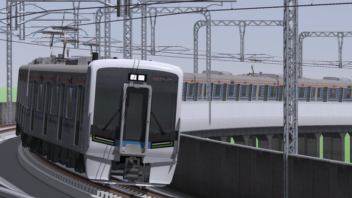 Umishima_group's tweet photo. 高海本線の無料特急です。有料特急車両の保安装置が対応してないため、この路線のみ通勤型車両による無料特急が走っています。
#海島鉄道 https://t.co/1B05du0V3I