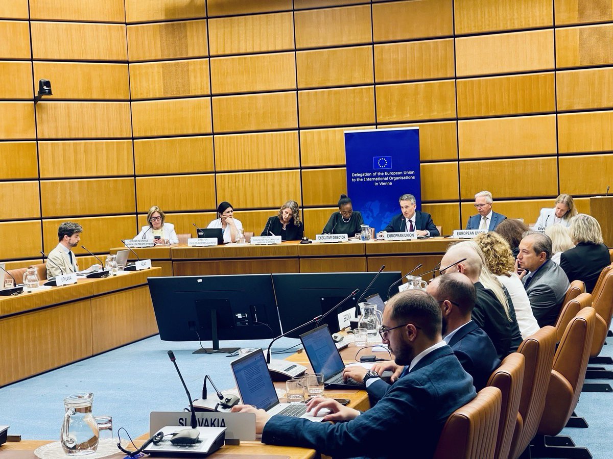 CHallergard's tweet photo. Excellent strategic and friendly exchange between @EUCouncil Delegates and ED @Monica_Juma_ and her team on #UN80 and @UNODC mandate and priorities. Our partnership is critical to effectively tackle crime and drug challenges. https://t.co/72cIPk6k2U