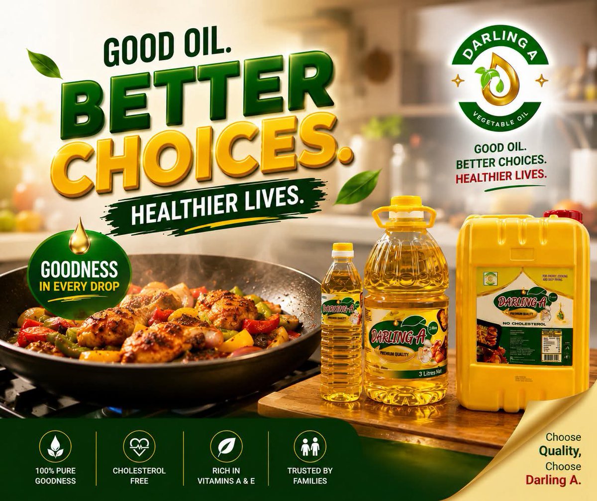 Darling_A_Oil's tweet photo. Every delicious meal begins with the right choice. 🍳✨

Choose Darling A Vegetable Oil for healthier cooking, rich taste, and quality you can trust. Because every drop adds goodness to every meal.

Darling A Vegetable Oil, Goodness in Every Drop. 🌿💛

#DarlingAVegetableOil https://t.co/nimWqa3ex1