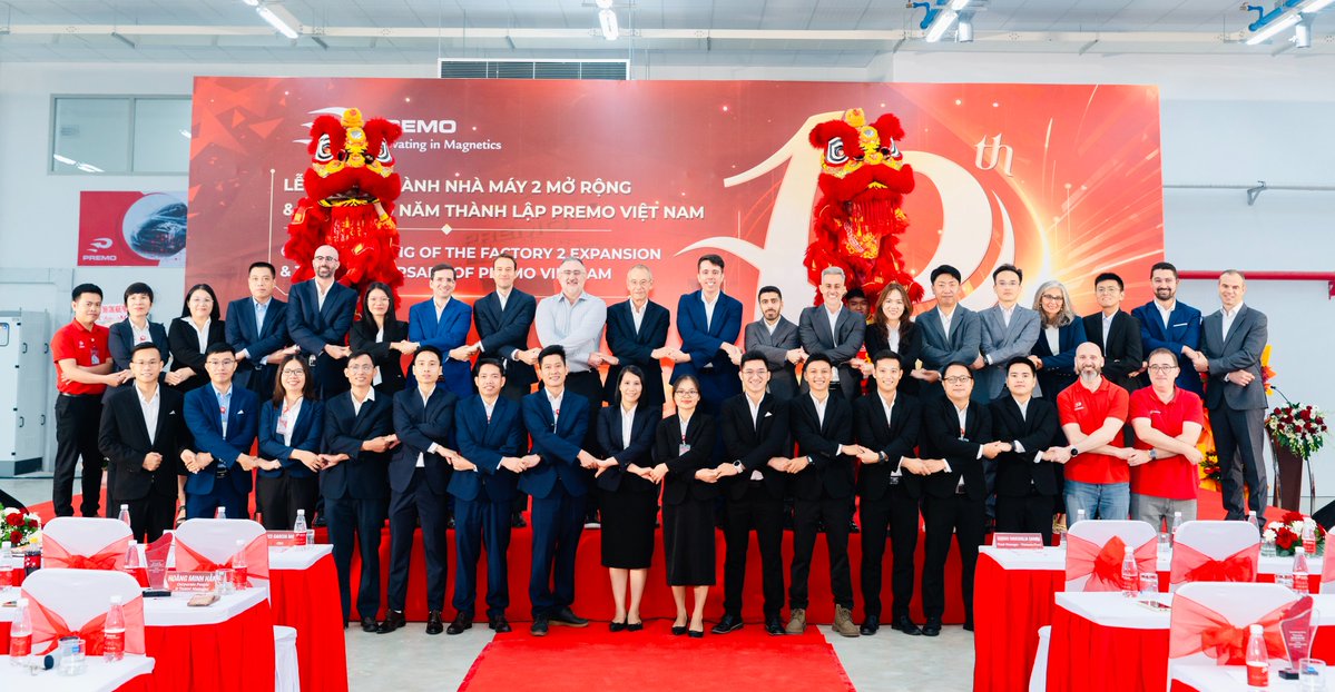 premogroup's tweet photo. 🥳PREMO Group celebrates the opening of its new F2X Factory in Vietnam! 
The facility boosts global capacity, strengthens supply chains, and supports sustainable manufacturing for automotive &amp; tech markets! 🚀
👉Read more: https://t.co/yuS4T4sFln https://t.co/bVEU2NXos3