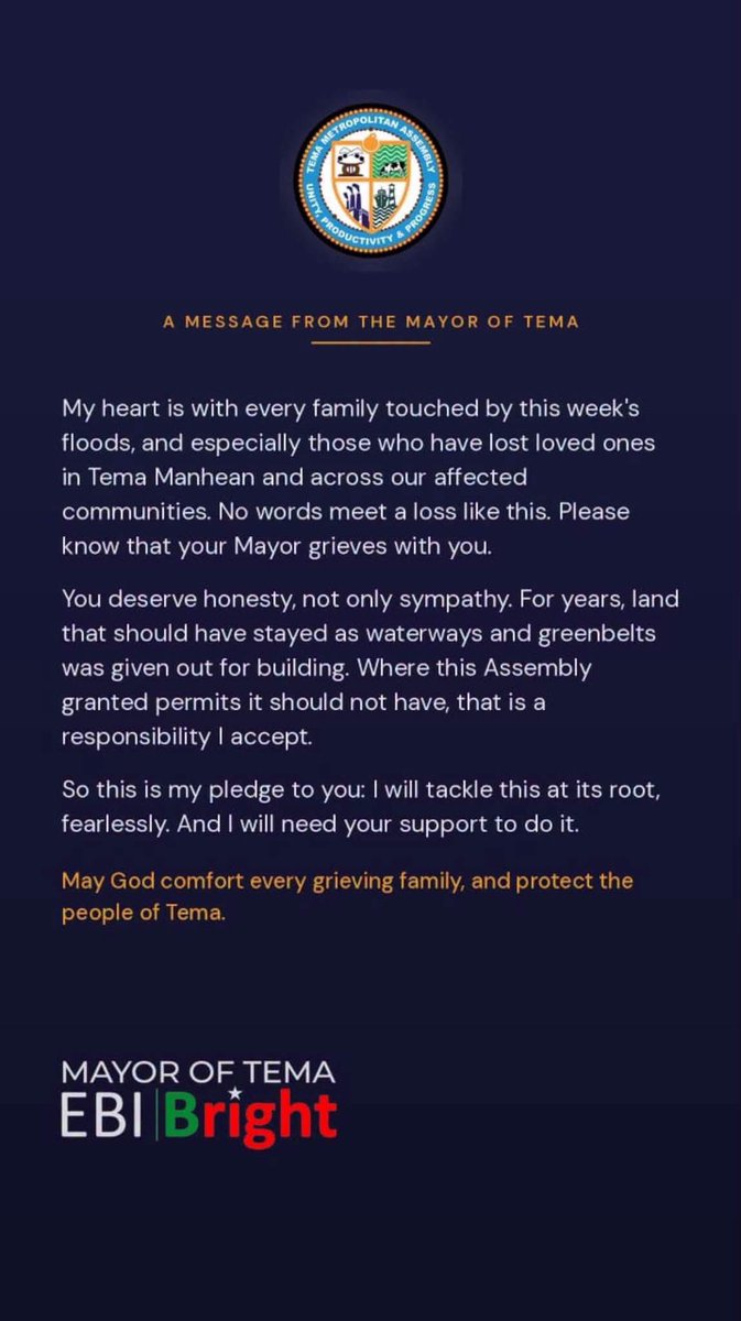 Brytneymar's tweet photo. Dear Hon. Ebi Bright, Tema Major, we all at Tema especially Tema Manhean supports you facing this menace head on by tackling it with destruction of structures at waterways. @ebibright4mp https://t.co/2gP14NhFVd