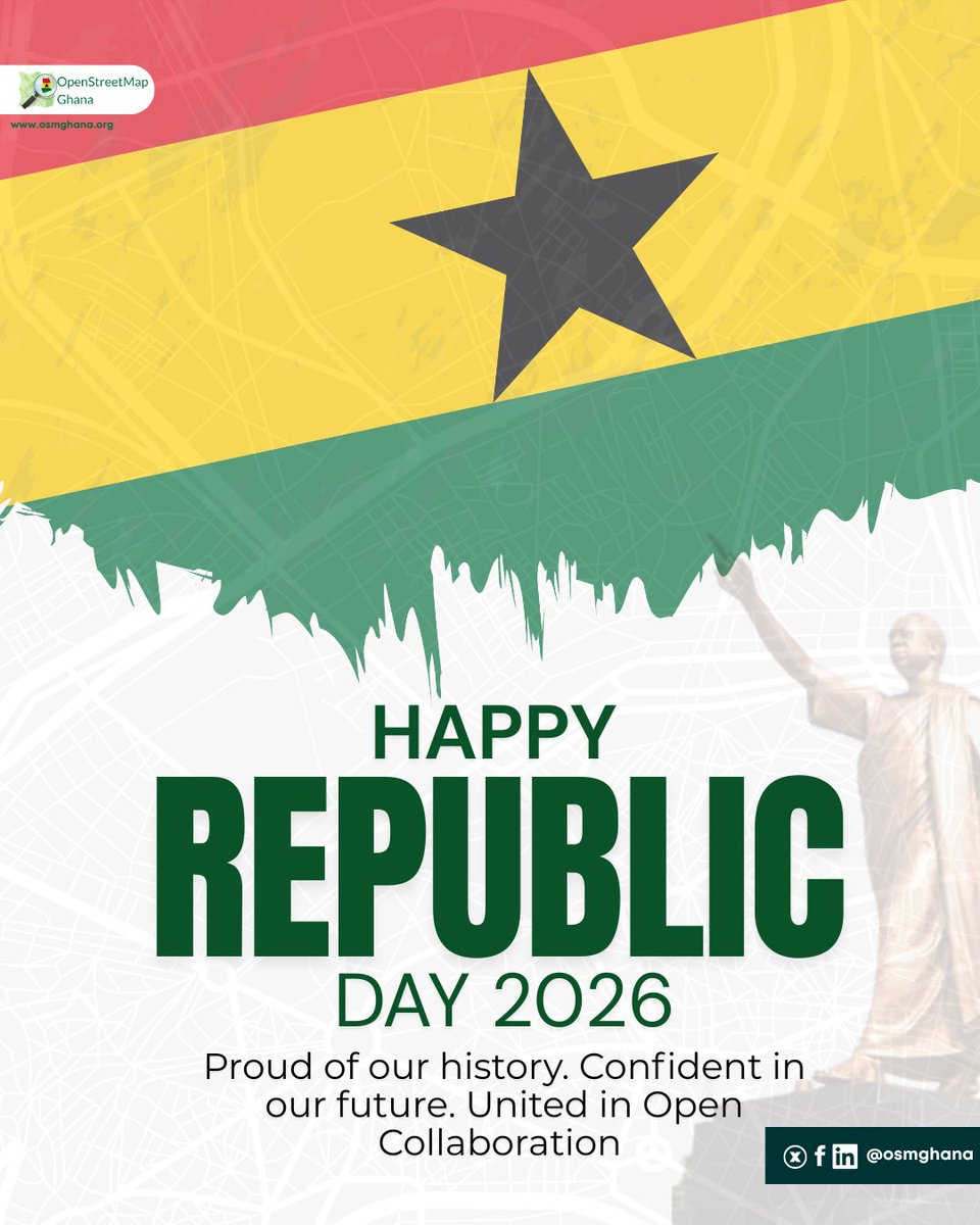 OSMGhana's tweet photo. At OSM Ghana, nation-building is also mapped;through data, collaboration, and open knowledge.

Every road mapped, every community documented, and every dataset shared strengthens a more informed and resilient Ghana.

Proud of #Ghana. Proud of our community. Proud to contribute 🇬🇭 https://t.co/gAPRqMVswi
